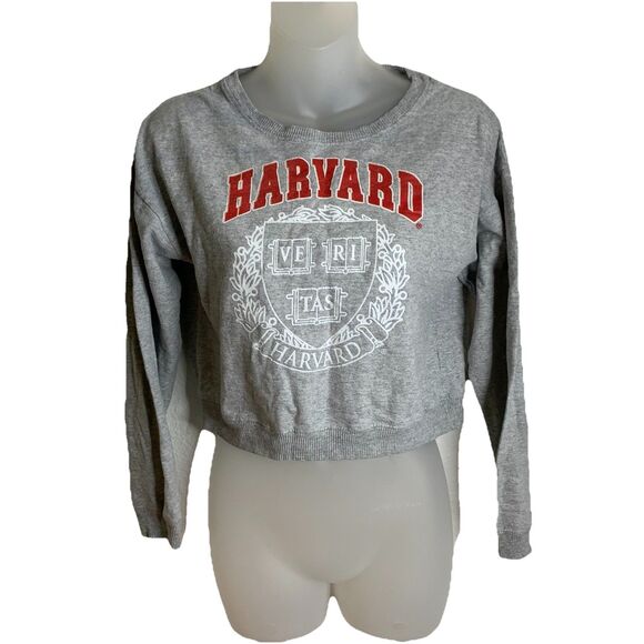 HARVARD UNIVERSITY Girls Cropped Sweatshirt Crewneck School Seal Logo Gray 14/16 - Picture 3 of 8